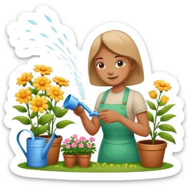 person watering flowers in a garden, happy and caring sticker
