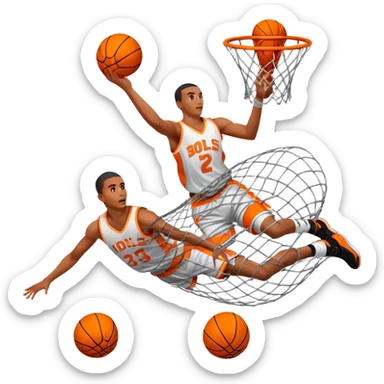Multiple exposure effect showing basketball at different positions going through net, motion sequence, iOS emoji style sticker