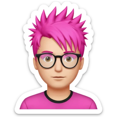 Man with neon pink spiky hair and glasses sticker