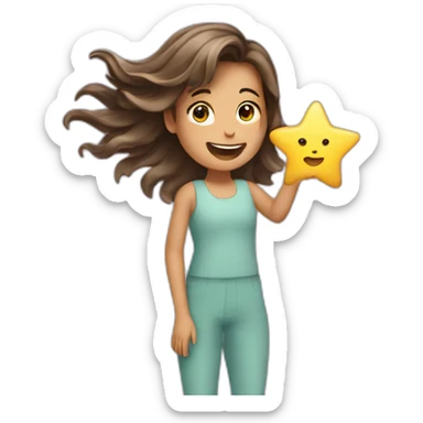 Girl with waving hair flying and holding a star in hands sticker