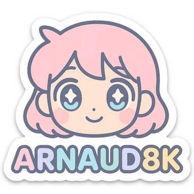Logo 'Arnaud8K' with manga/anime vibe, inspired by Gakuyen, bright colors, catchy style for young audience, no video reference sticker