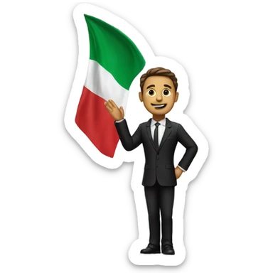 A realistic man in a black suit waves an Italian flag over his head sticker