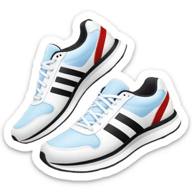 An icon featuring a pair of running shoes in the foreground on a red running track with white lane markings. The background showcases a grand stadium filled with cheering fans, bright floodlights, and a clear blue sky. Transparent background highlights the spirit of professional running. sticker