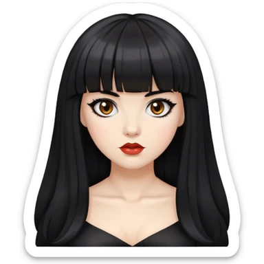 woman with black betty bangs and black long hair white skin and brown eyes sticker