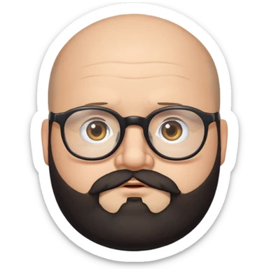 balding, chubby face, with glasses and black beard sticker