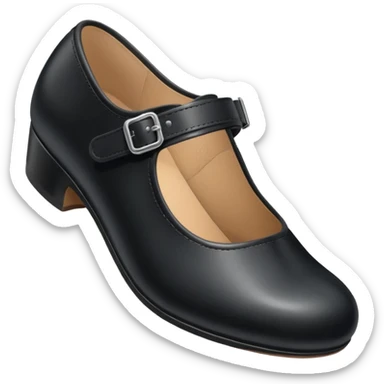 a girls black tap shoe with a velcro clasp and no laces sticker