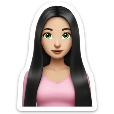 Beautiful Russian girl green eyes very long black hair pink clothes  sticker