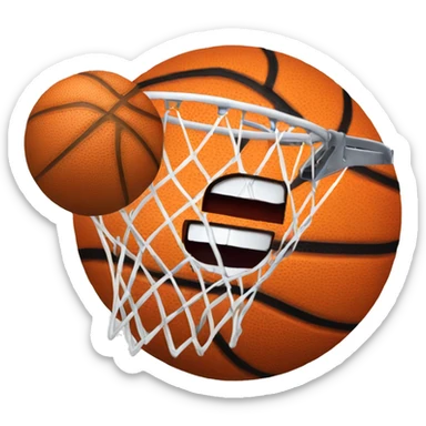 A basketball emoji dunking itself through a hoop with a happy grin sticker