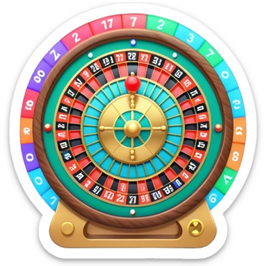A 3D cartoon roulette wheel with spinning ball and colorful numbers, glowing casino lights, Memoji-style. sticker