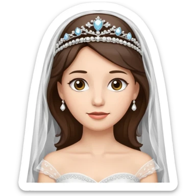 bride veil, brunette hair and tiara,  sticker