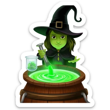 green witch cooking potion sticker