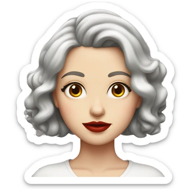 A white girl with gray eyes, bright red painted lips, and a wavy red coloured bob sticker