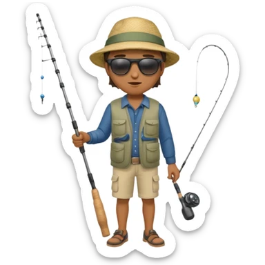 man casting a fishing rod, full body sticker