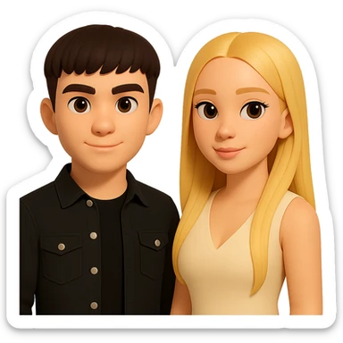 Slightly increase the volume of the upper body of the girl, significantly spread them apart from each other, make the skin color the same for both characters, keep the cartoon style, no background. sticker