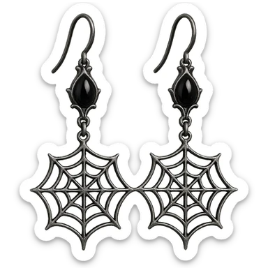 goth earrings, spider web design, silver and black, elegant gothic sticker