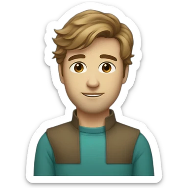 artist with thin light brown hair, aqua eyes, and a scruffy face wearing a turtleneck sticker