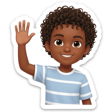 reaching black boy waving curly hair sticker