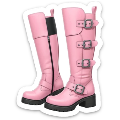 A pair of knee high pink boots, grunge, new rock style with buckles sticker