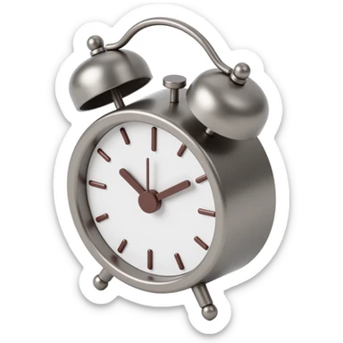 realistic metallic alarm clock icon, skeuomorphism style sticker