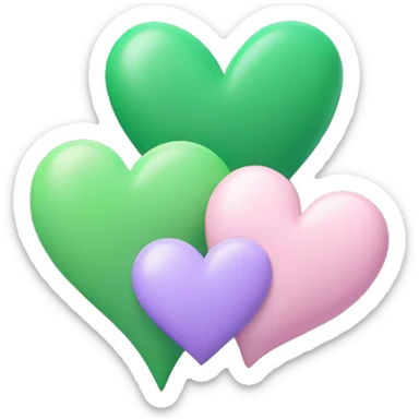 Light pink heart, light Purple Heart, and green heart sticker
