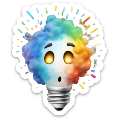 emoji like exploding head but instead of smoke and fire coming out of the head, use light bulbs, confetti and colors representing ideas sticker