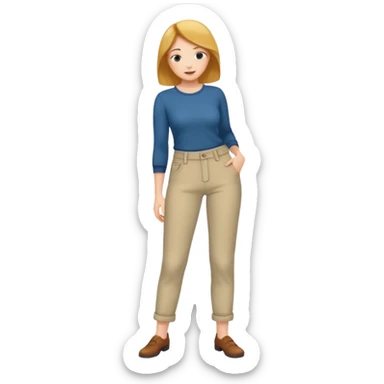 Naked women’s head looking at her pants sticker