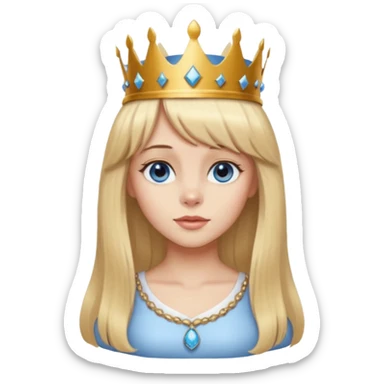 simple Blonde girl bust with bangs, long straight seductive hair and blue eyes, and a simple crown. giving cockerspaniel energy sticker