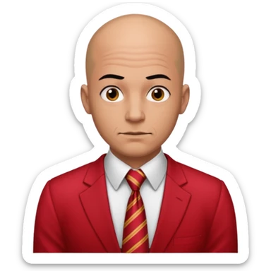 man Bald with red necktie, red dress, heavy tattoos. sticker