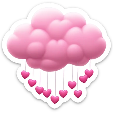Pink cloud with dangling pink hearts  sticker