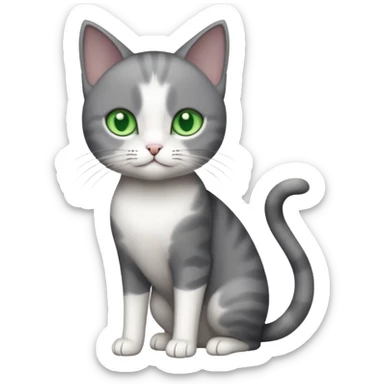 full body small short hair dark grey and white cat with green eyes sticker