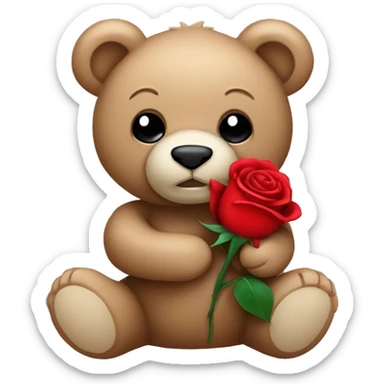Teddy bear holding a red rose sticker
