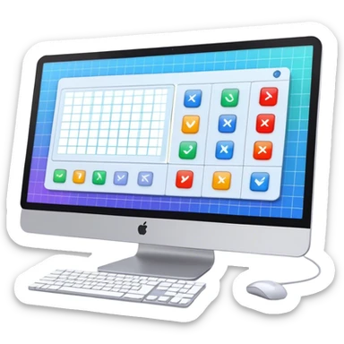 Create an emoji for UX/UI design. Show a computer screen displaying a user interface with buttons, sliders, and a design grid. Include elements like a cursor or design tool to symbolize the design process. Use modern, professional colors. Make the background transparent. sticker
