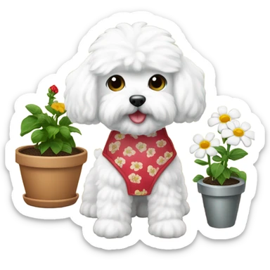 Bichon maltes working as gardener  sticker