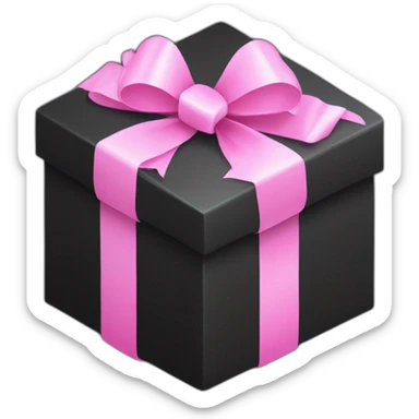 black gift box with pink ribbon, isometric, rounded corners, neat bow sticker