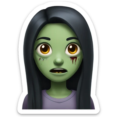 girl zombie with black long hair with teeth and serious face  sticker