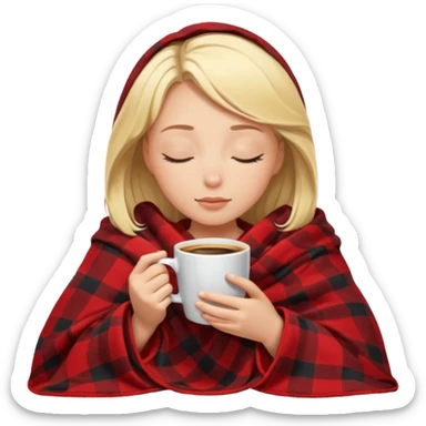 Blonde girl inside a blanket sipping coffee eyes closed sticker