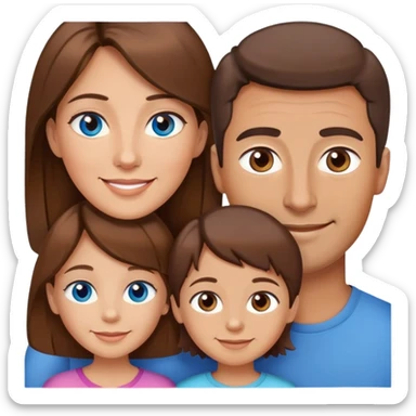 A brown haired family with a mom, dad, 2 boys, and 2 girls the dad and 2 boys having blue eyes and the mom and 2 girls having brown eyes sticker
