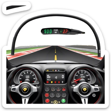 An icon showing a racing game interface, inspired by Grand Turismo. The design features a garage with a selection of high-performance cars, along with race track visuals in the background. Speedometer, lap timer, and other HUD elements add to the excitement. Transparent background sticker