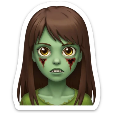 Zumbi feminino, de pele verde, cabelo marrom, longo, liso e castanho com franja sticker