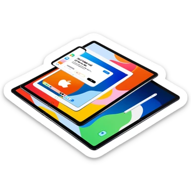 Hyperrealistic isolated 3D rendering, highly detailed ipad, with the screen lit up showing the apple store symbol and a bold Screensaver background. 8k, DPI 300, no emoji icons, no emoji faces, must be visually appealing  sticker