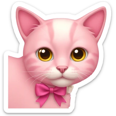 pink cat with a bow  sticker