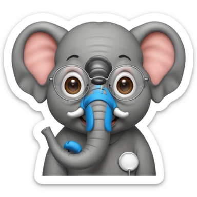 A cheerful elephant wearing round wire-rimmed glasses, with a small mole near the corner of its mouth sticker