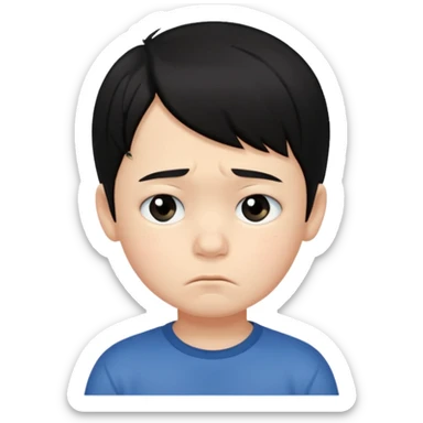 
5 year old boy, black hair, sad emoji sticker