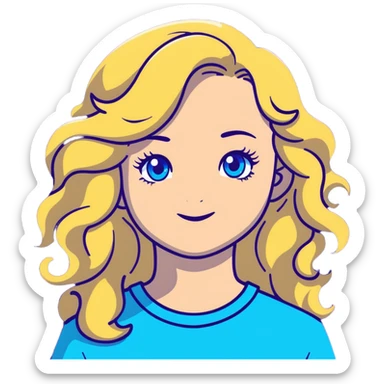 beautiful girl with long curly blonde hair, blue eyes, long eyelashes sticker