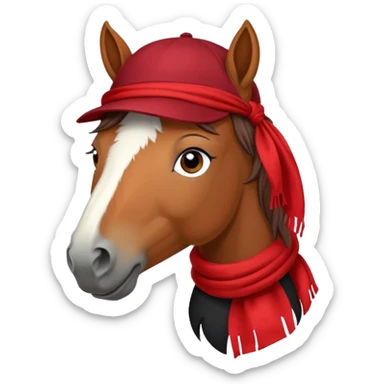 fabulous funny winter horse in a black hat cap with a red scarf sticker