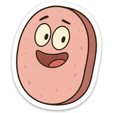 single slice of pink bologna, cartoon style sticker