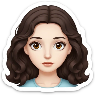 Dark Brown hair long and a little wavy at the ends and dark brown eyes with lashes and pale skin sticker