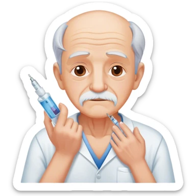Old man injecting himself with the Covid vaccine  sticker