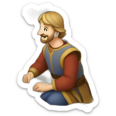 medieval architect working, overseeing a floor plan laid out on a piece of paper sticker