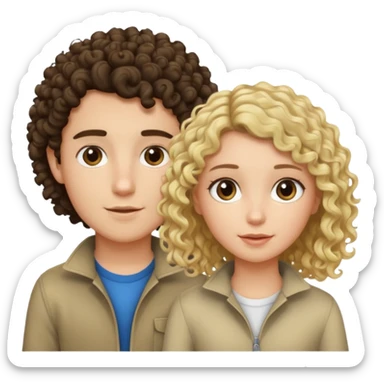 Băiat creț brunet și fata părul drept și blond sticker